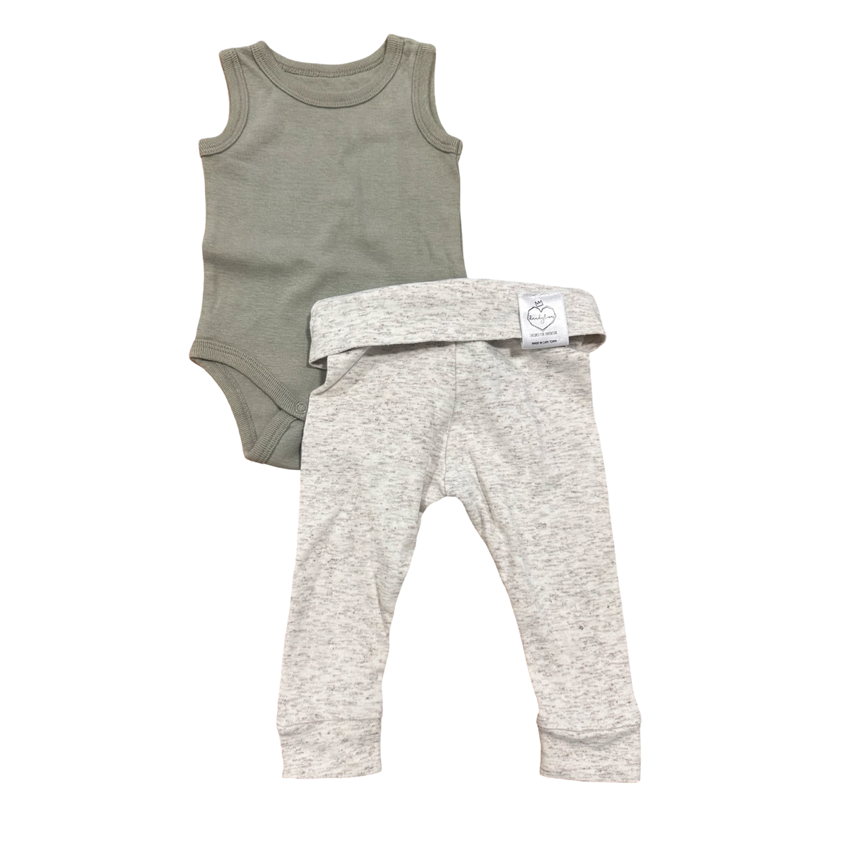 0-3m 2pc Beige Melange & Green Bodysuit Set - Dandelion / Cotton On