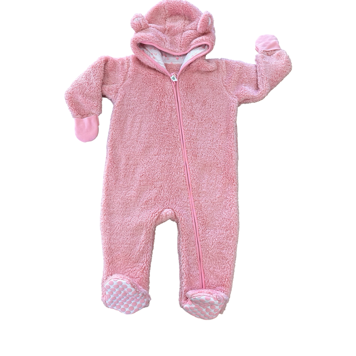*NEW* 12-18M Pink Bear Fleece Hooded Zipper Onesie - Woolworths