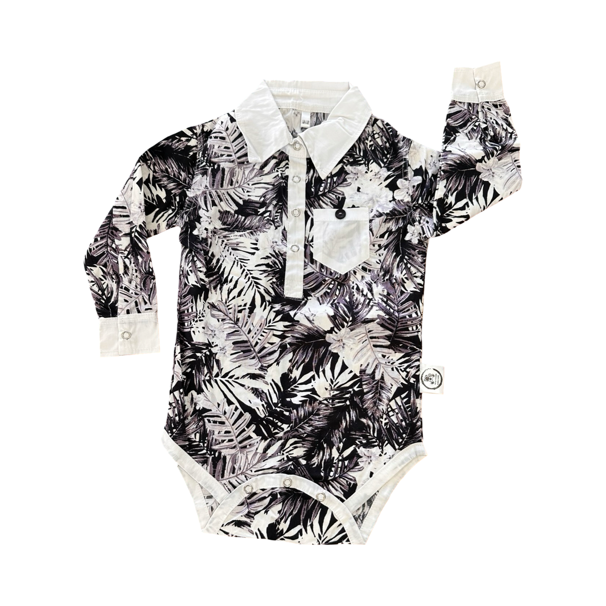 12-18M Black & White Leaf Design Collared Bodysuit - Ma se Kinners