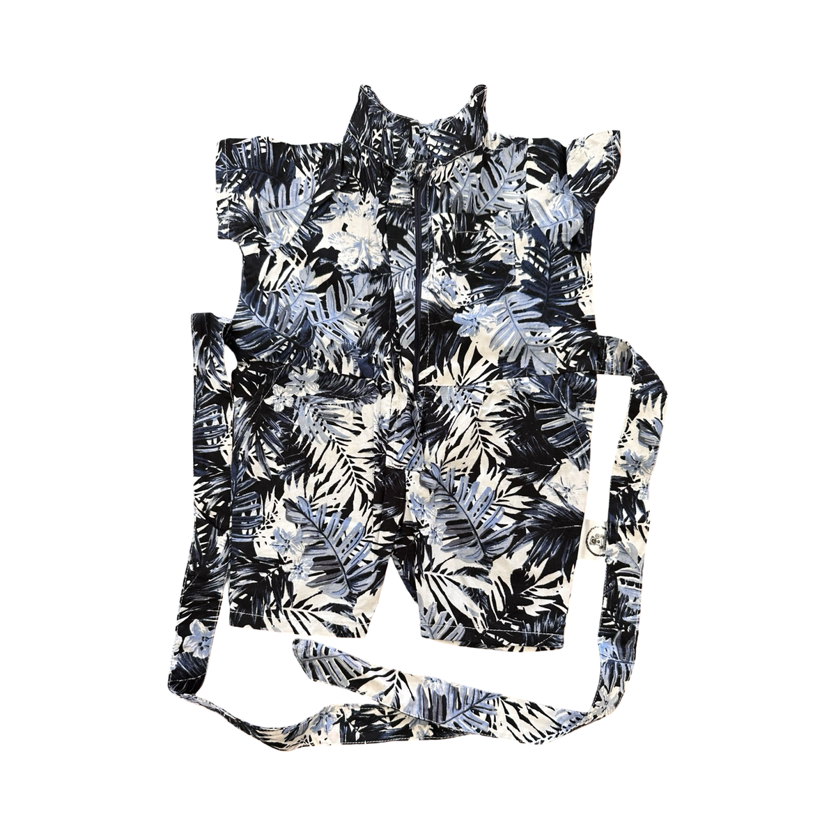 0-6M Blue & White Leaf Design Zipper Bodysuit - Ma se kinners