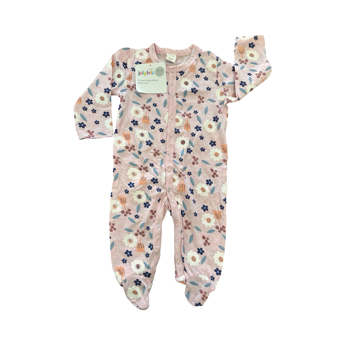 *NEW* 3-6M Pink Cotton Floral Snapper Babygrow - Jolly Tots