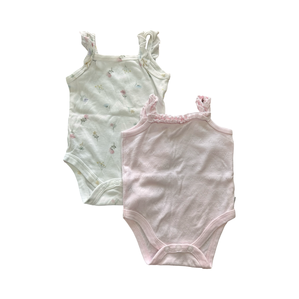 1-3M 2pc Pink & White Floral Cotton Sleeveless Bodysuits - Woolworths