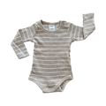 0-3M Beige & White Stripe Long Sleeve Ribbed Bodysuits - Cotton On