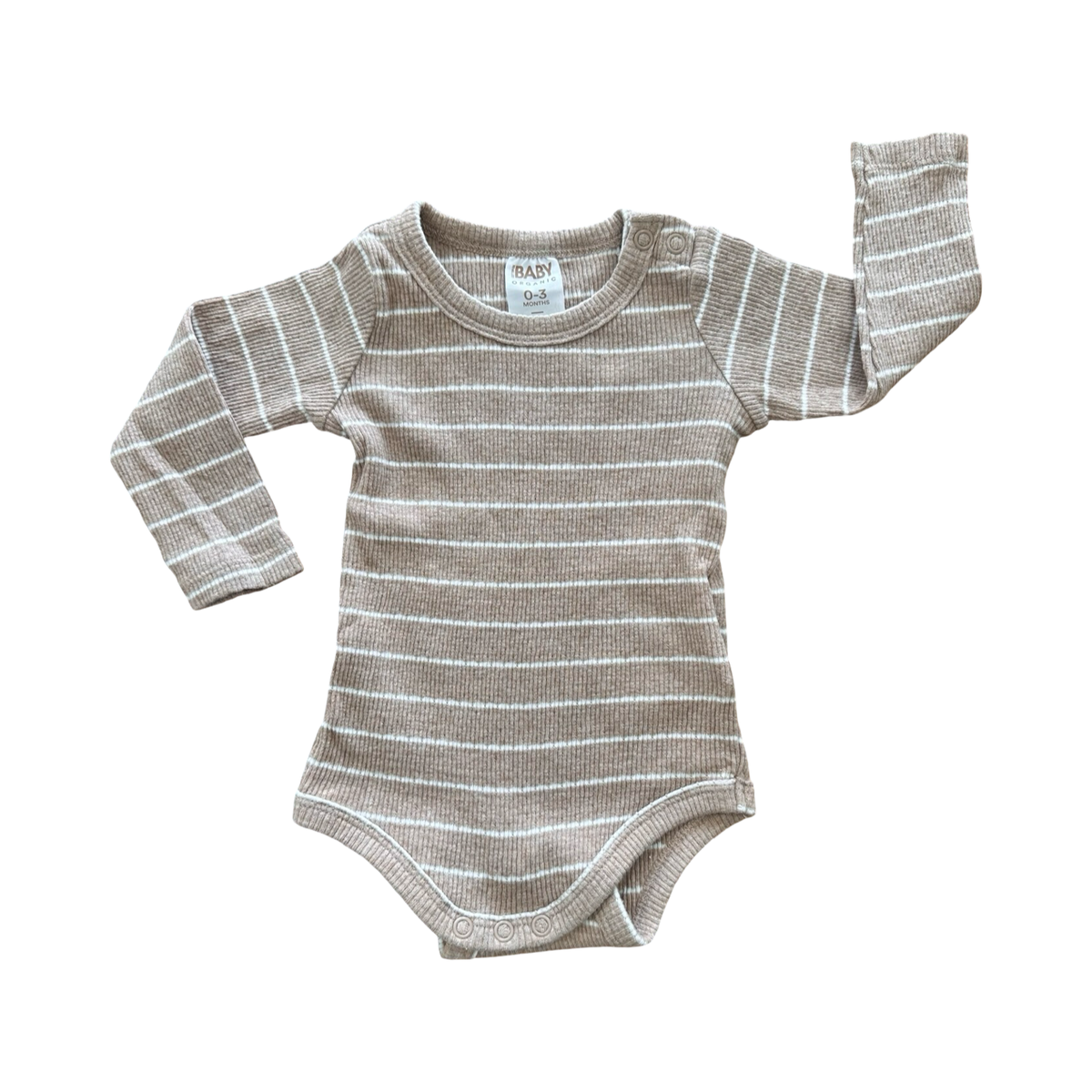 0-3M Beige & White Stripe Long Sleeve Ribbed Bodysuits - Cotton On