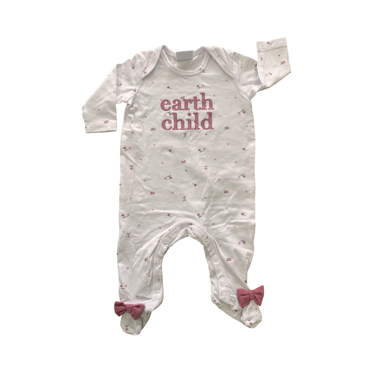 Newborn White Floral Cotton Long Sleeve Babygrows - Earthchild