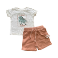 3-6M 2pc Cream & Brown Dinosaur Summer Sets - Woolworths
