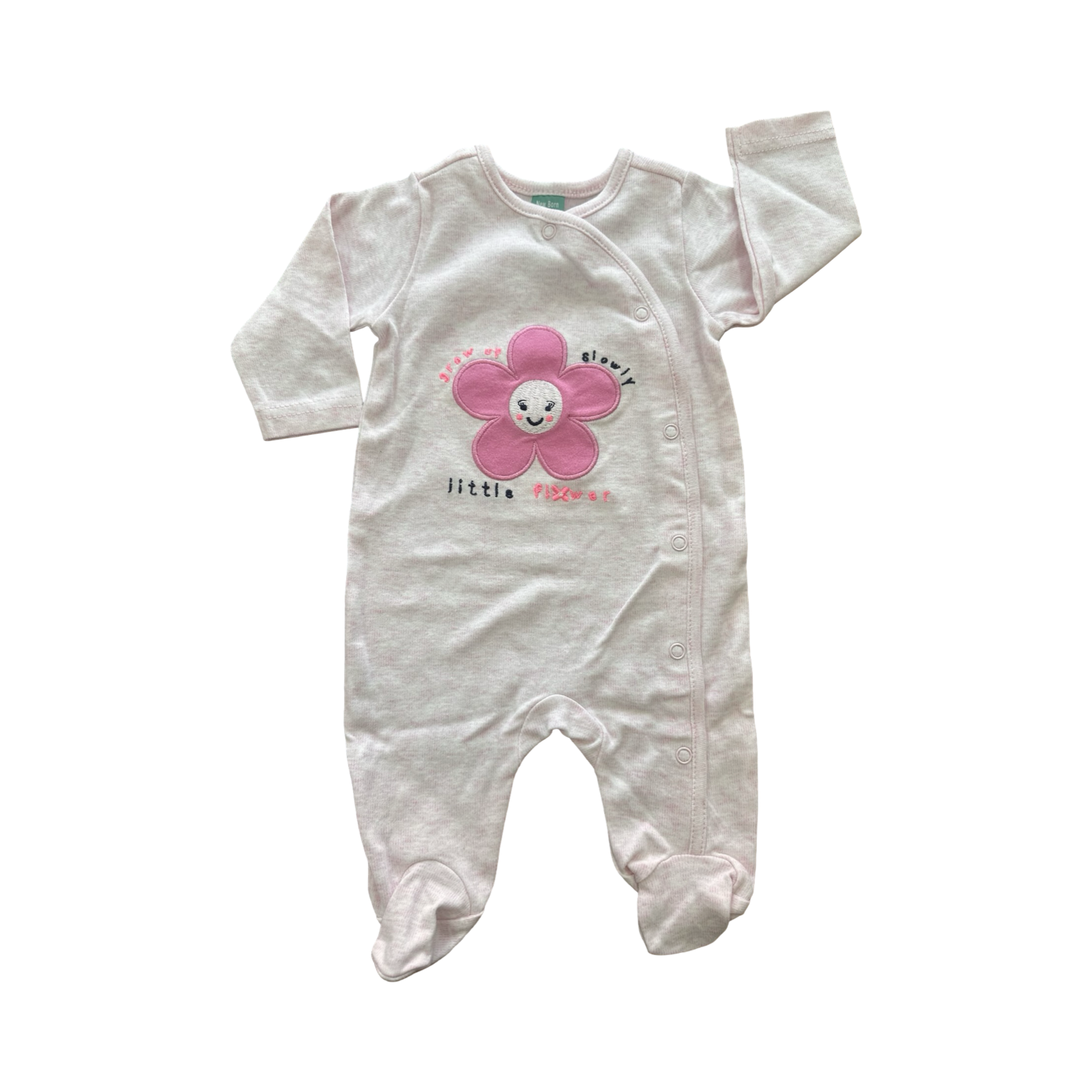 Newborn 2 Pink Melange Flower Babygrow - Ackermans