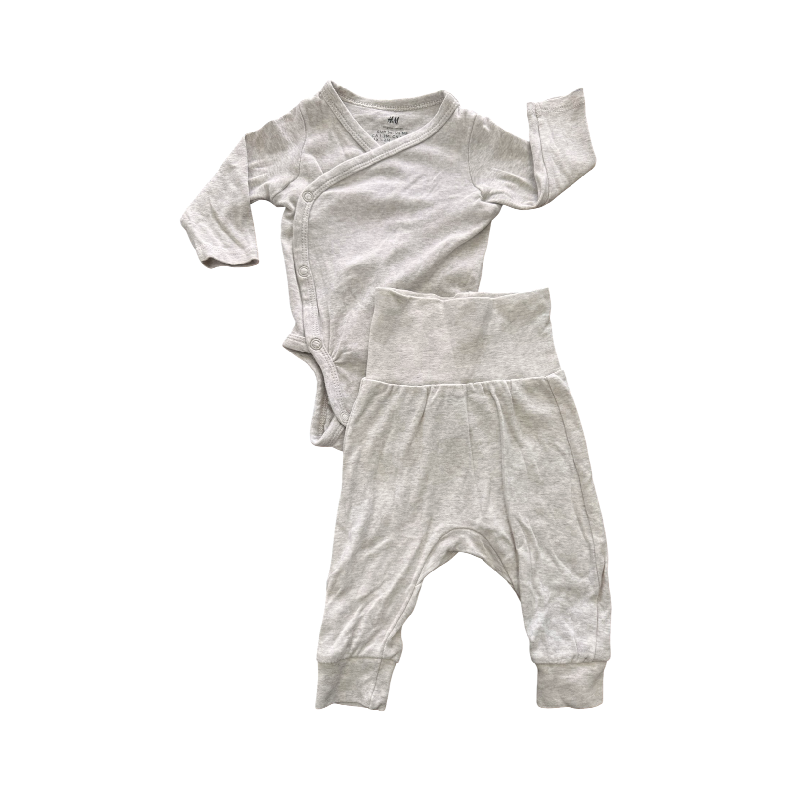 1-2M 2pc Light Beige Melange Bodysuit & Pants Set - H & M