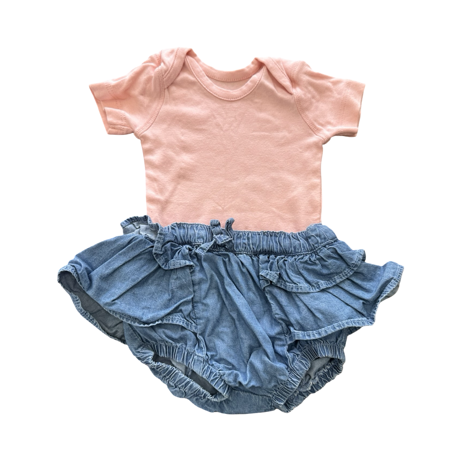 1-3M Chambray Frill Bloomer with Pink Bodysuit - Woolworths