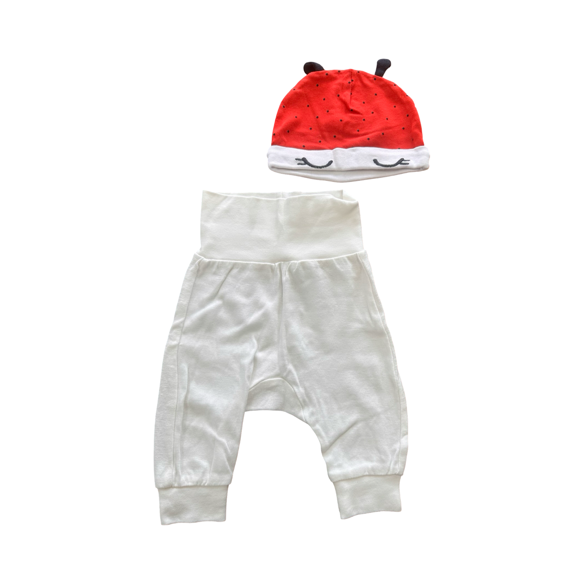 1-2M 2pc Set White Pants with Red Bug Beanie - H & M