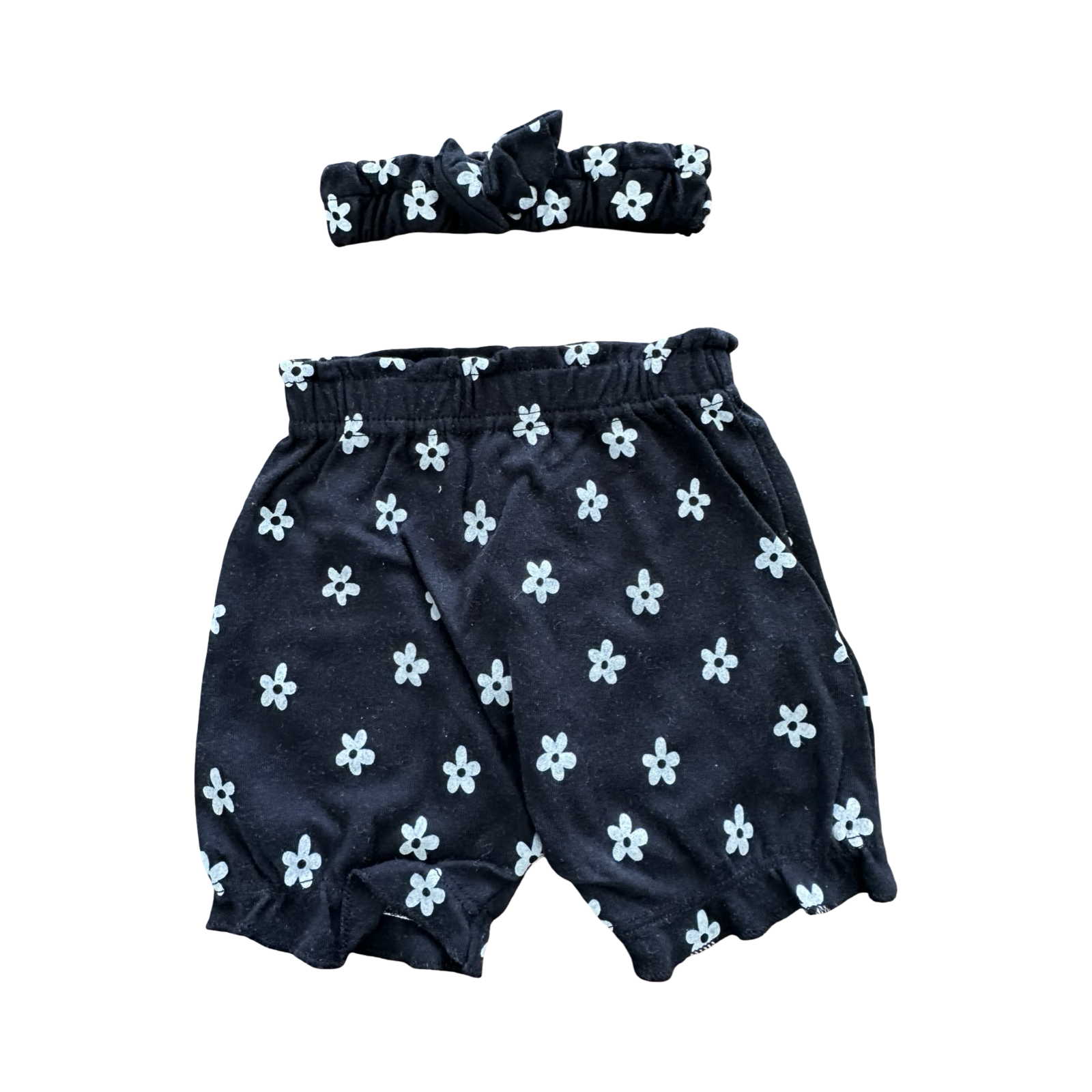 0-3M Black & White Floral Shorts with Headband - Ackermans