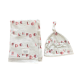 One Size White & Pink 2pc Beanie & Swaddle Stretch Cotton Blanket Set - Keedo