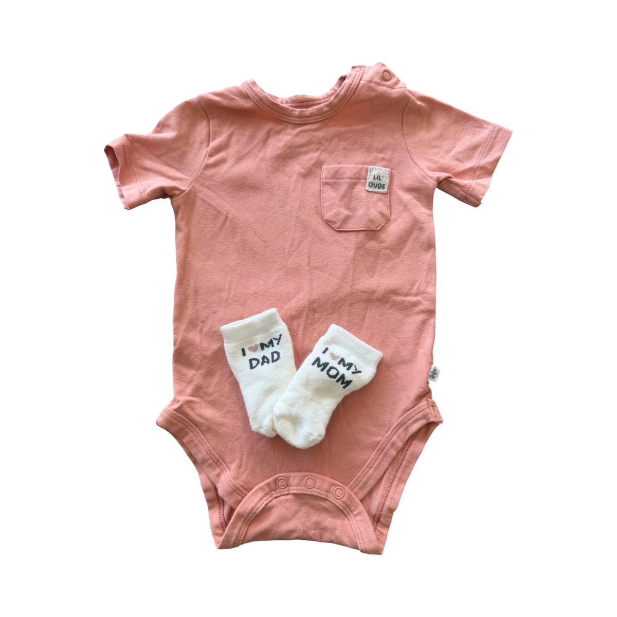 6-12M Peach Short Bodysuit with I Love Mom Sock - Woolworths