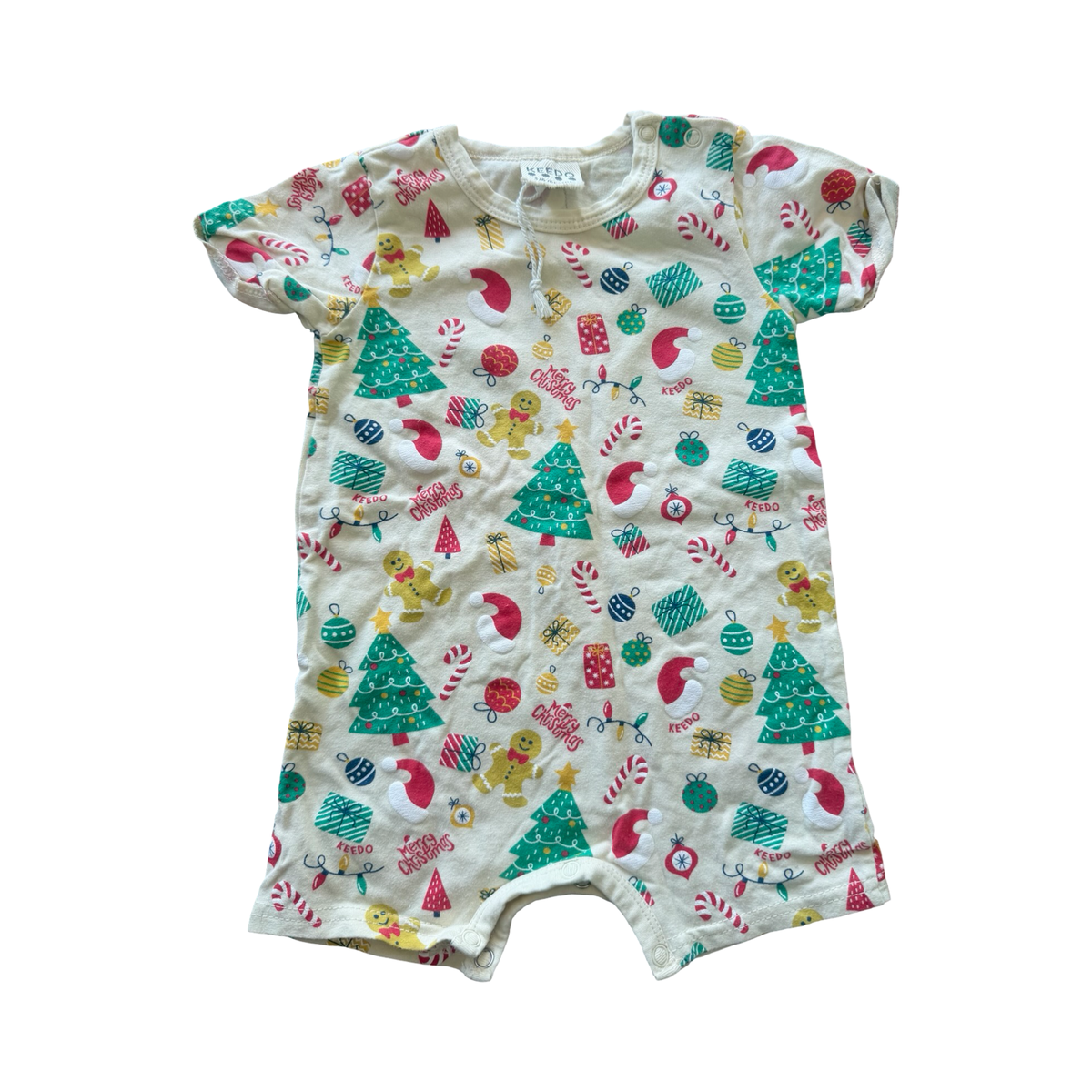 3-6M Cream Christmas Theme Romper - Keedo