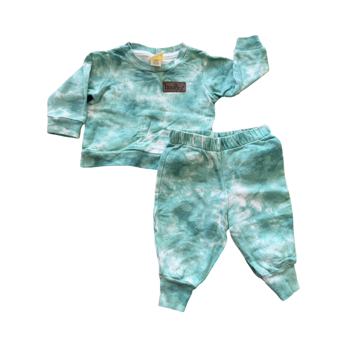3-6M 2pc White & Green Tye Dye Look Sweater Set - Hoolies