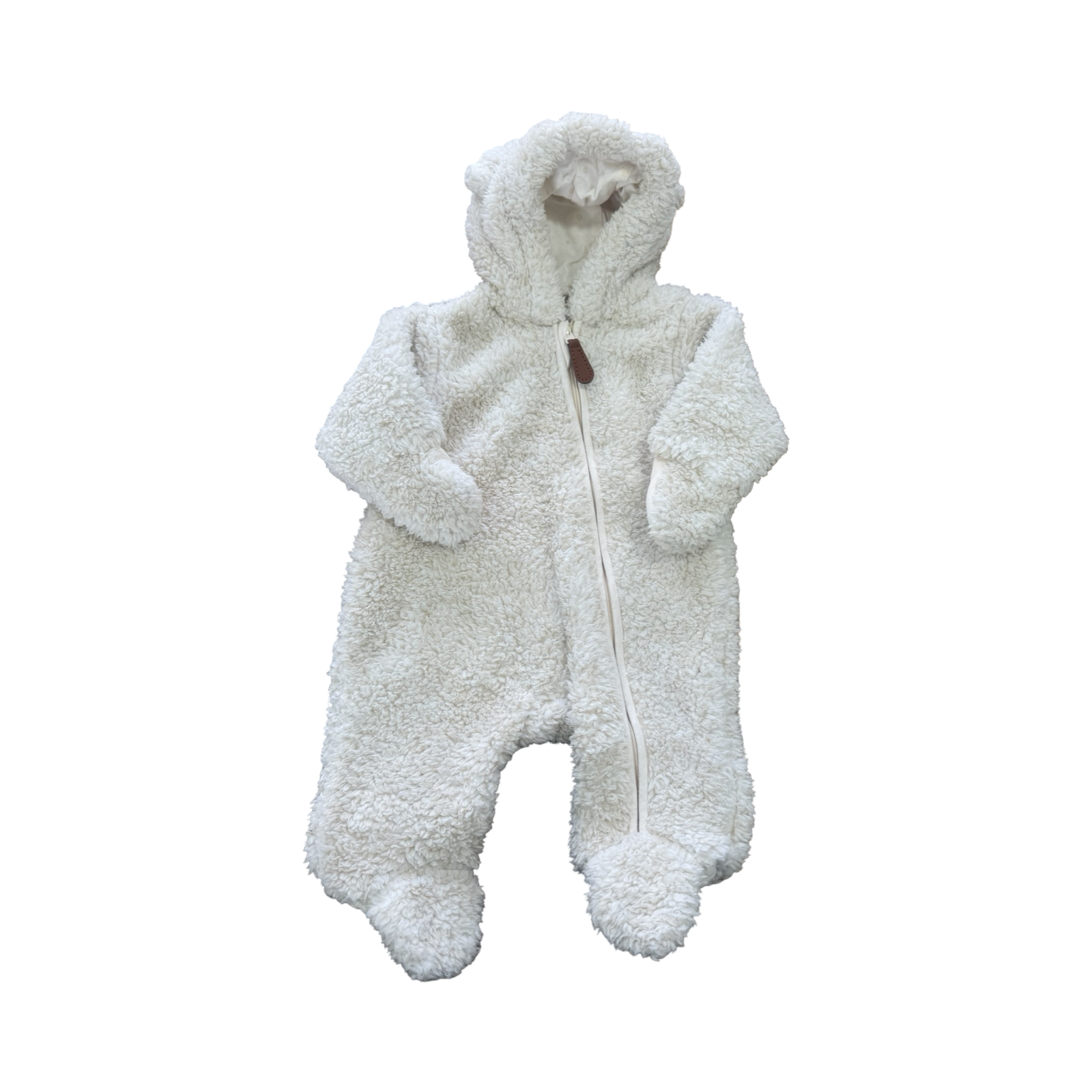 Newborn Cream melange bear fleece zipper onesie - Woolworths
