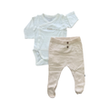 1-3M 2pc White & beige side snapper bodysuit & knitted leggings - H & M / Woolworths