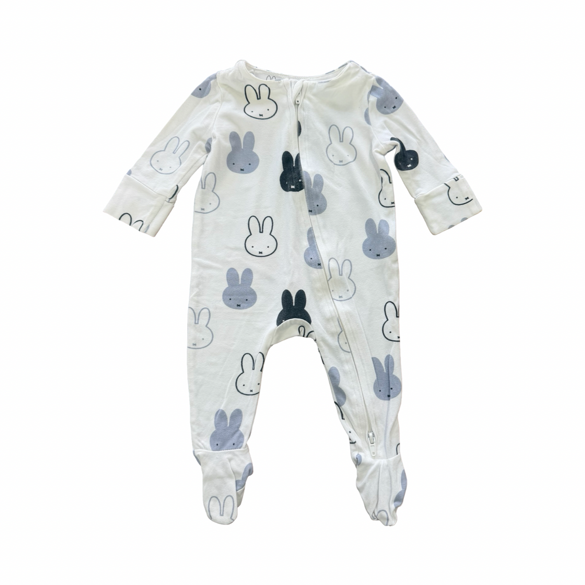 0-3M White miffy zipper babygrow - Cotton On