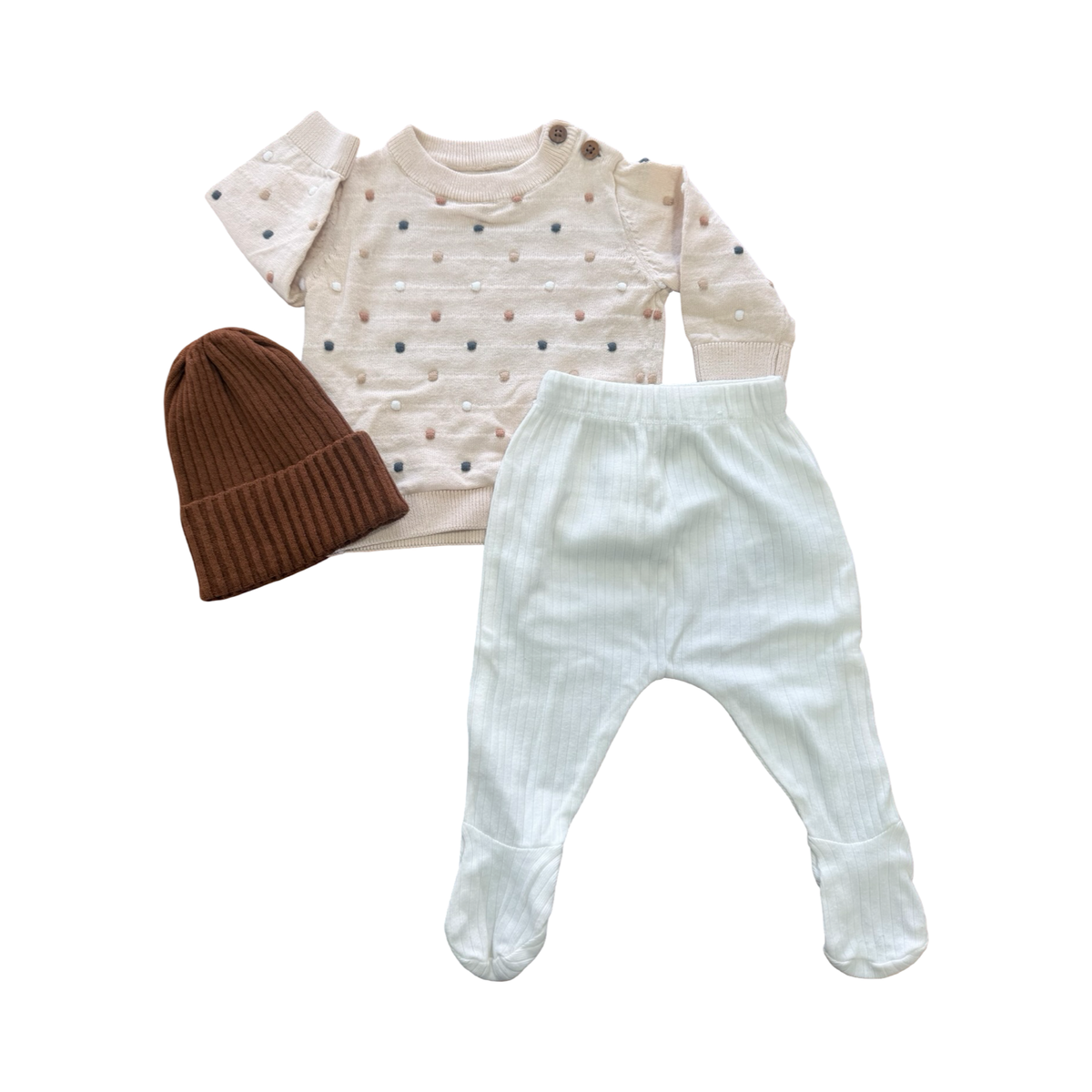 0-3 3pc White & beige winter set - Cotton on / Woolworths