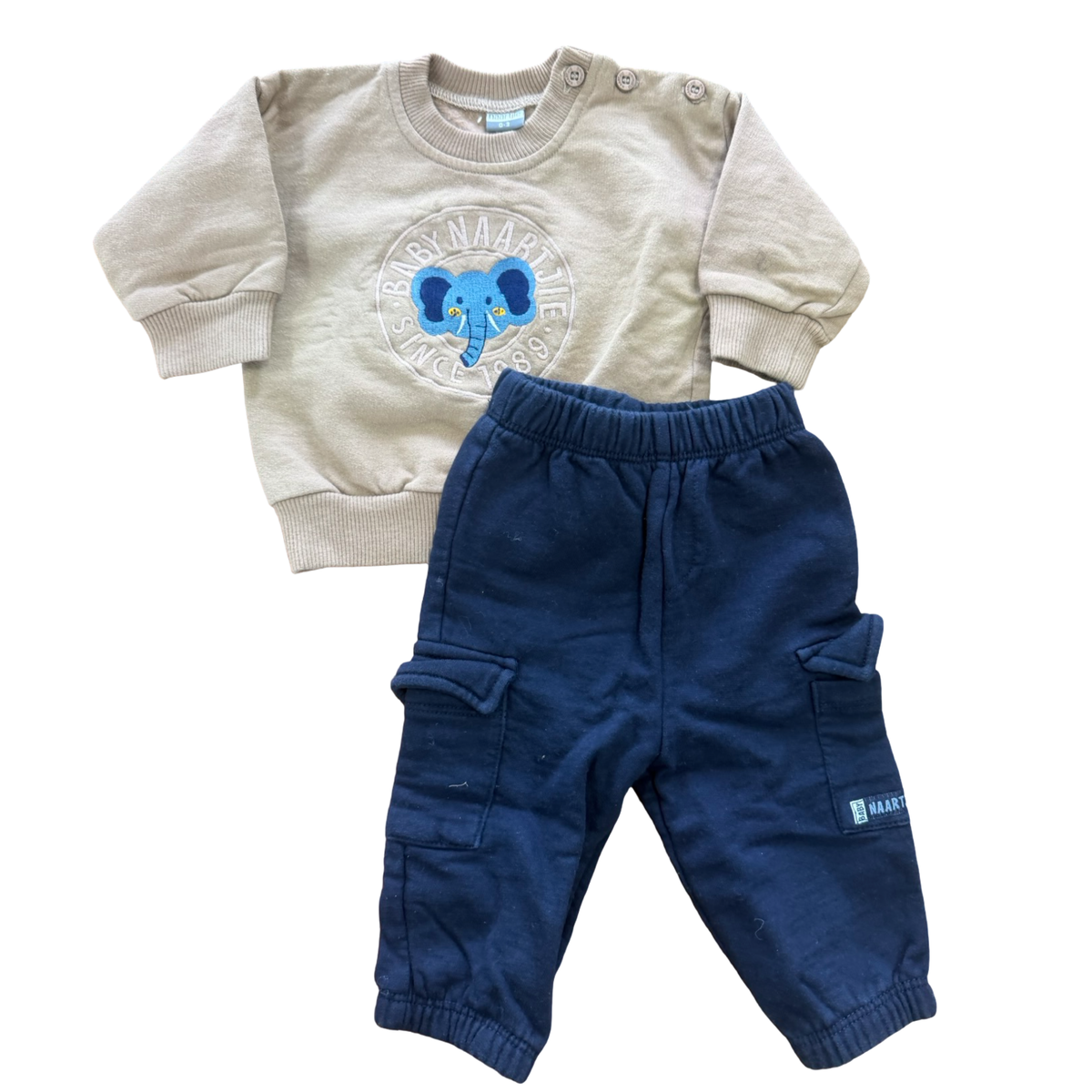 0-3M Beige Elephant sweater top & Navy jogger pants - Naartjie