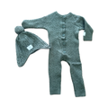 0-3M Green winter onesie with buttons & beanie - Country Road
