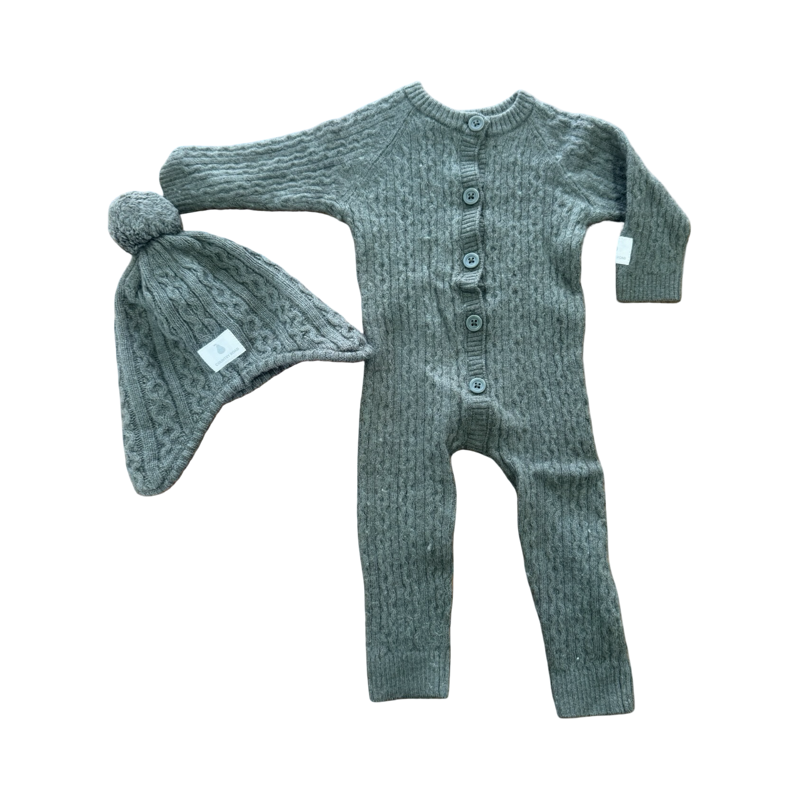 0-3M Green winter onesie with buttons & beanie - Country Road