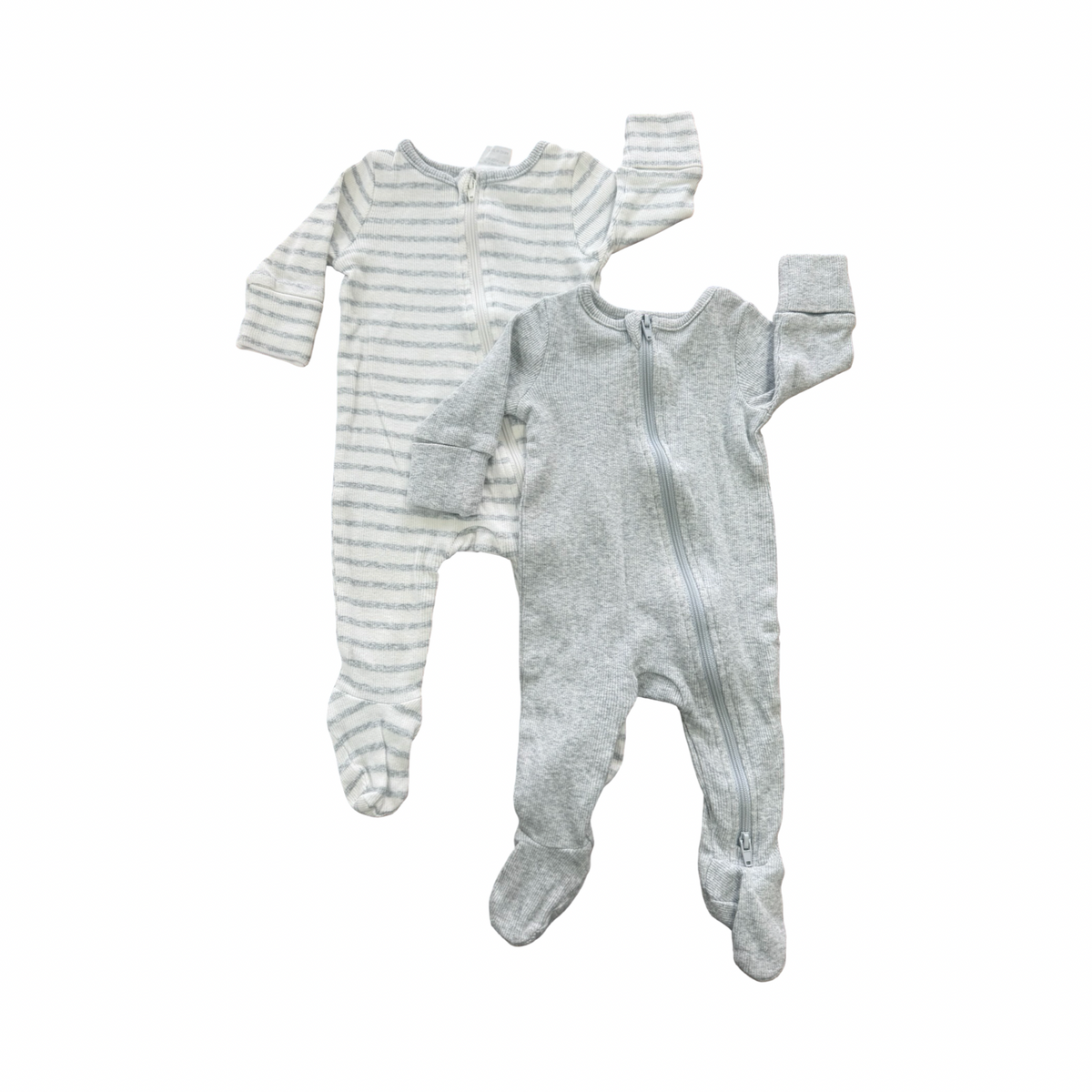 0-3M 2pc Grey & White ribbed bodysuits	- Cotton On