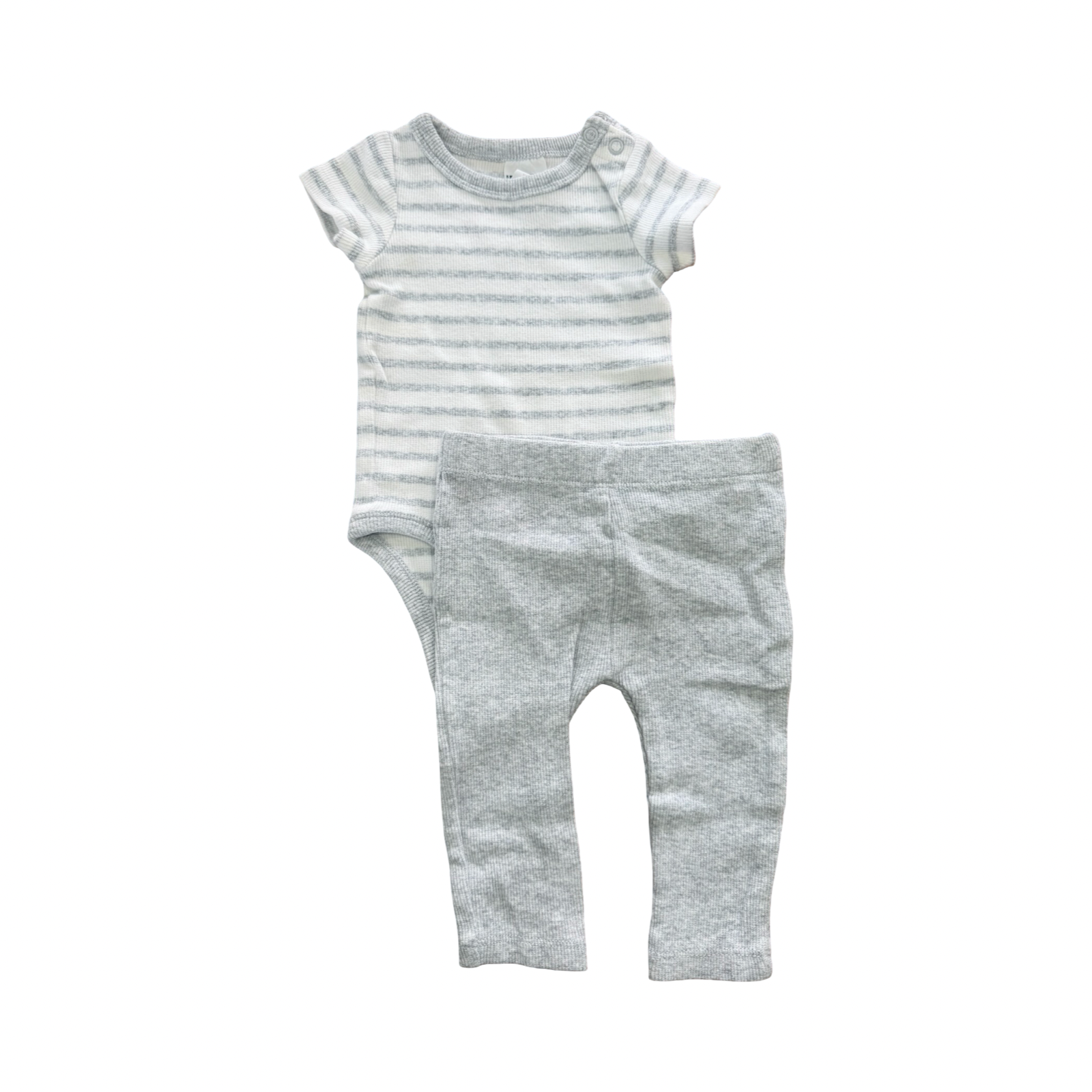0-3M White & Grey ribbed bodysuit and legging set - Cotton On