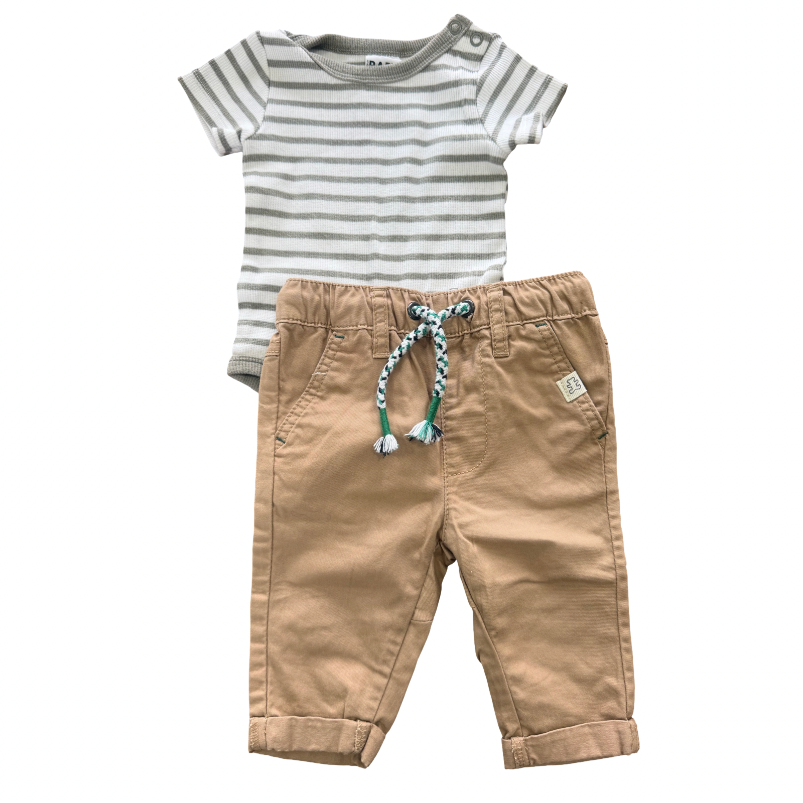 0-3M 2pc Boy's beige, green & white outfit - Woolworths / Cotton On
