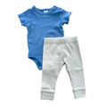 3-6M 2pc Blue & beige ribbed bodysuit and legging set - Zara / Cotton On