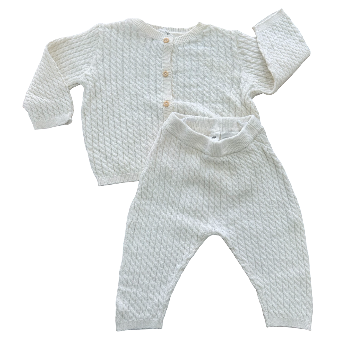 3-6M White soft knit 2pc winter set - H & M
