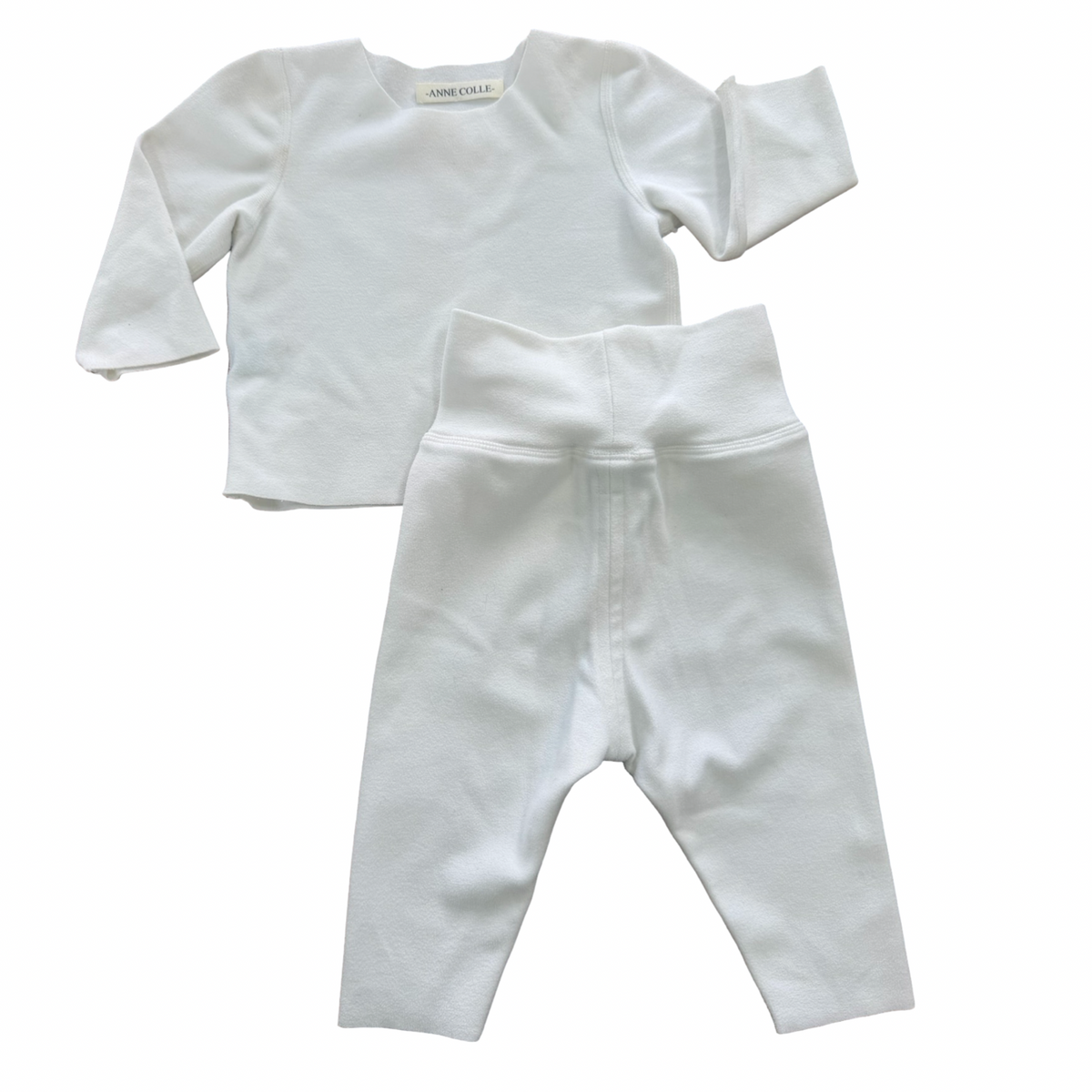 3-6M White soft touch 2pc comfy long sleeve set - Anne Colle