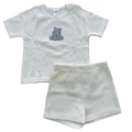 3-6M White waffle knit 2pc hippo shorts & t-shirt - Tiny Tots