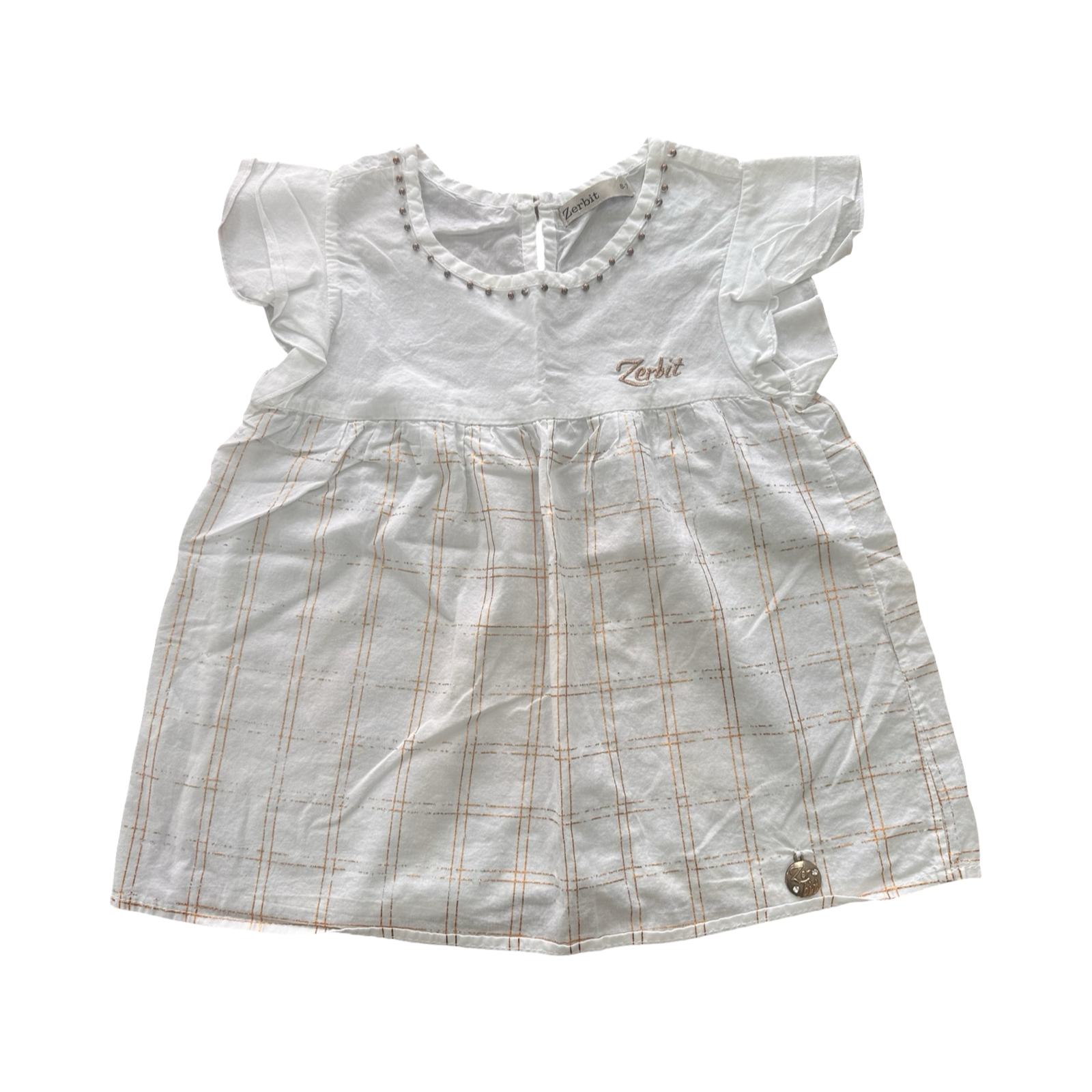 6-7Y White & Gold Stripe Cotton Top - Zerbit