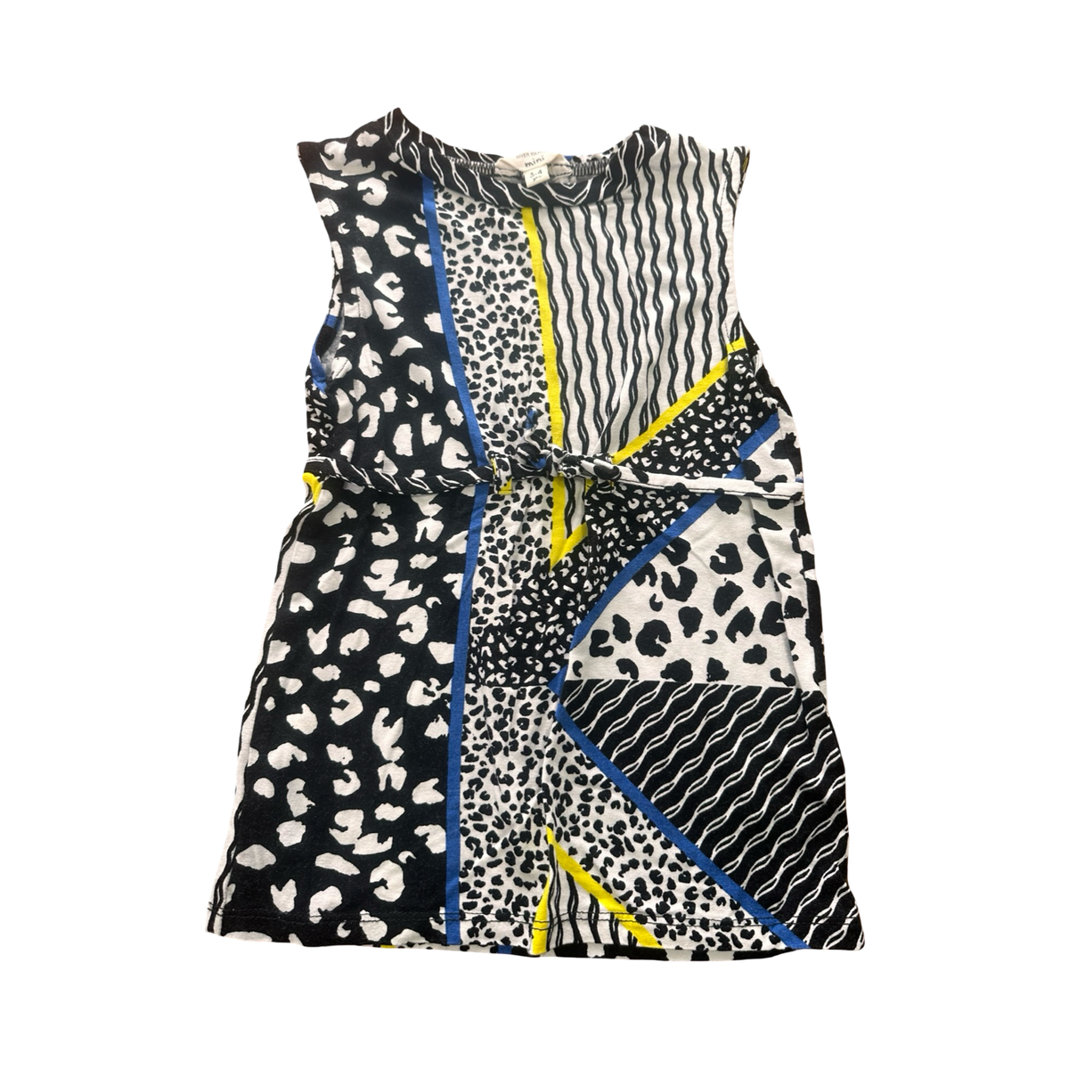 3-4Y Black, Blue & Yellow Patterned Dress - River Island