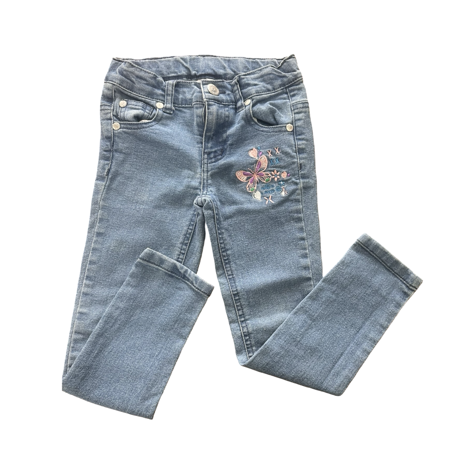 3-4Y Light Blue Denim Jeans with Butterfly Embroidery Details - KDS