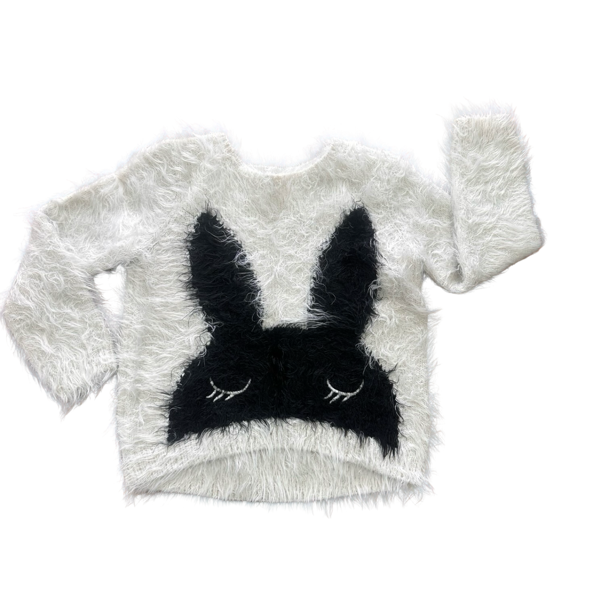 18-24M White Fluffy Jersey with Black Bunny - H & M