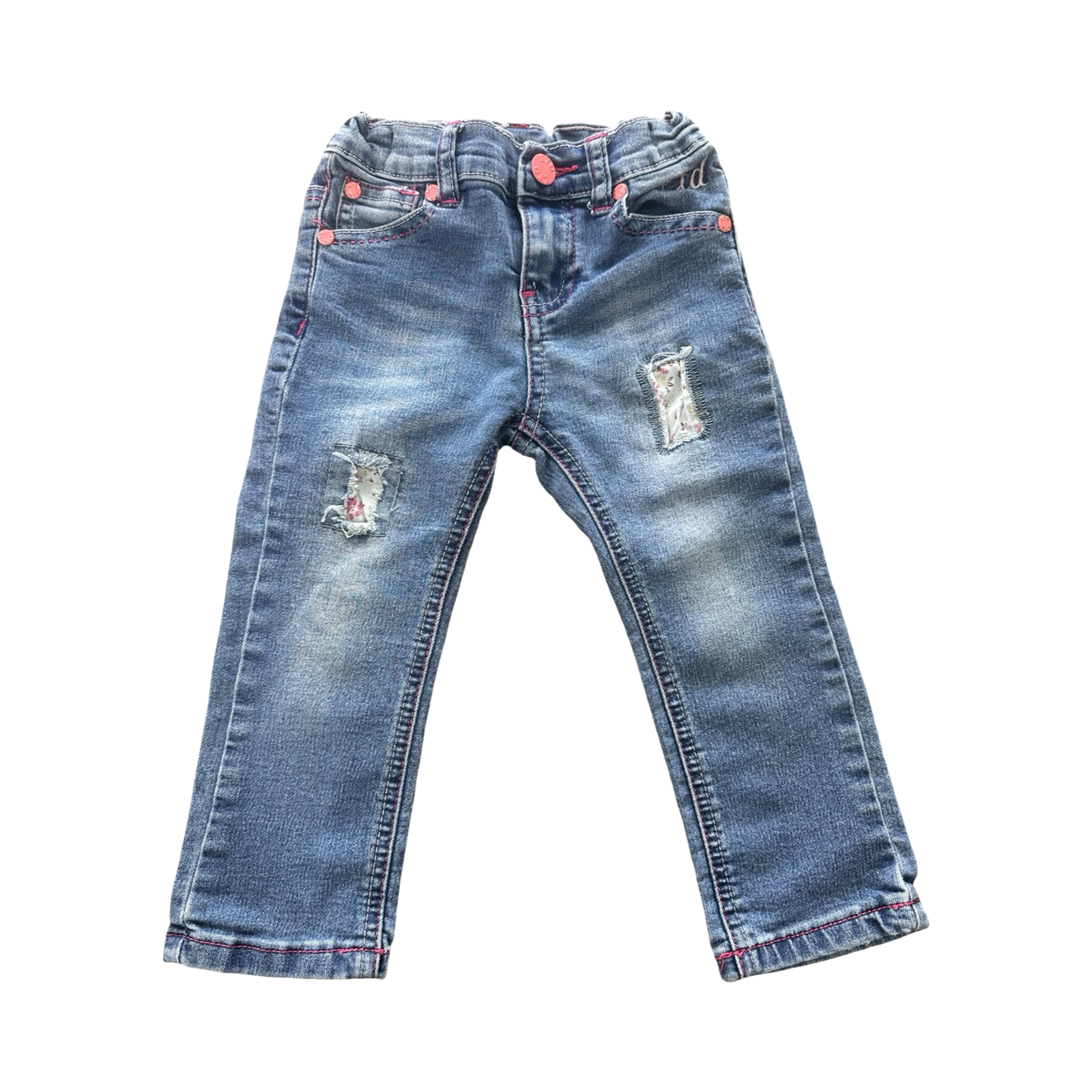 3-4Y Blue Denim Jeans with Pink Detail - LTD