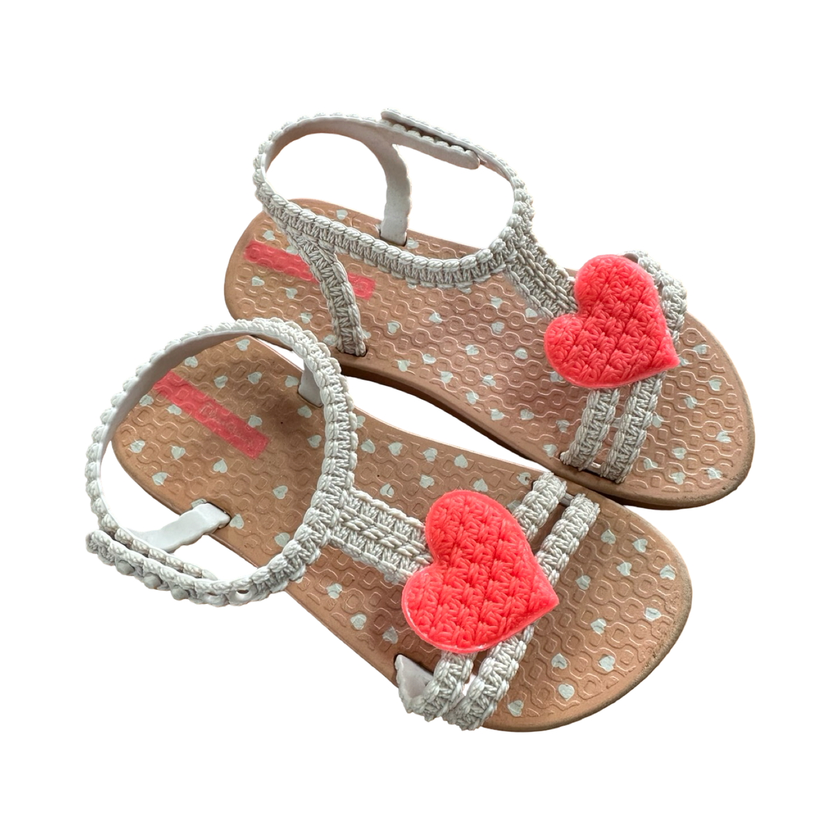 Size 7 Cream & Beige Sandals with Pink Heart - Ipanema