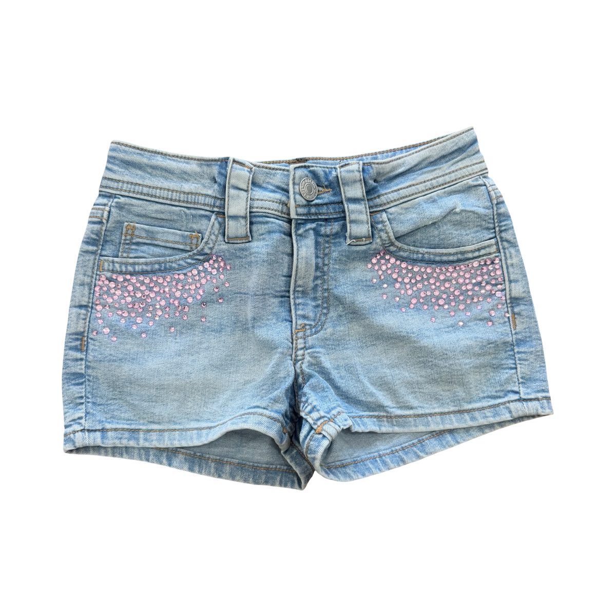 8-9Y Light Blue Denim Shorts with Pink Gems - H & M