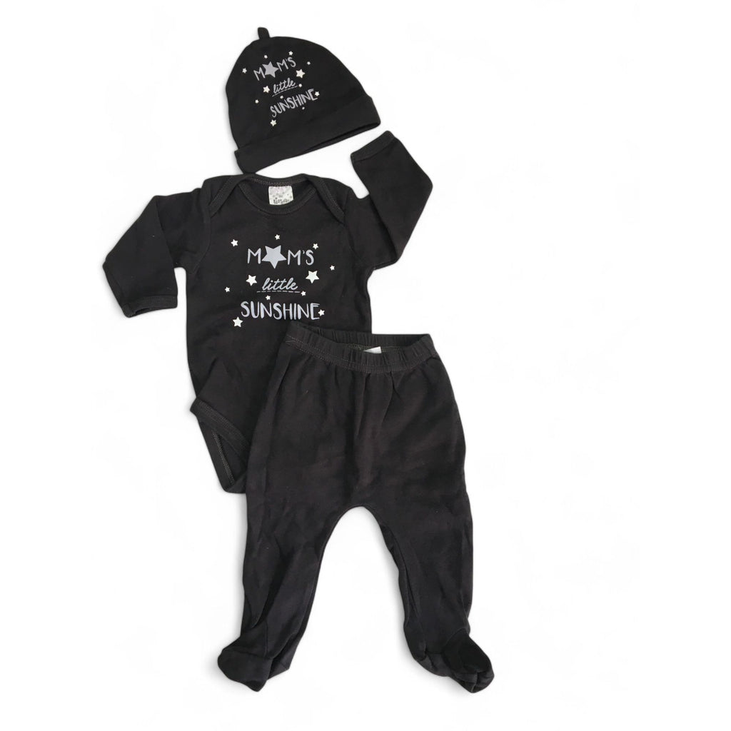 0-3M Grey "Mom's Little Sunshine" Bodysuit, Leggings & Beanie - Jet