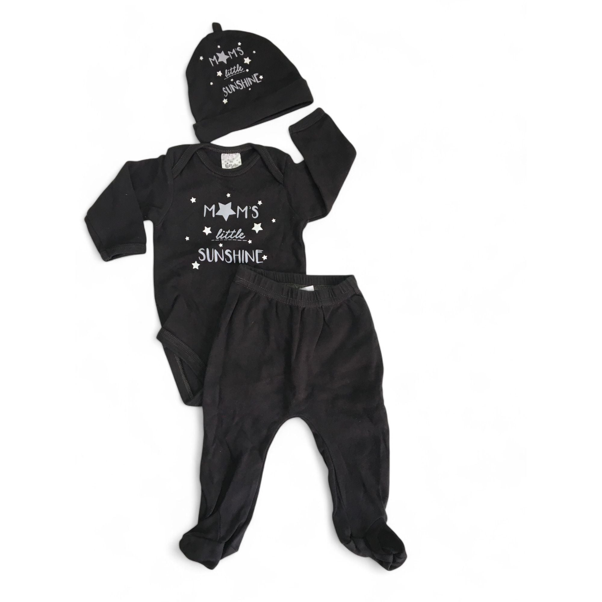 0-3M Grey "Mom's Little Sunshine" Bodysuit, Leggings & Beanie - Jet