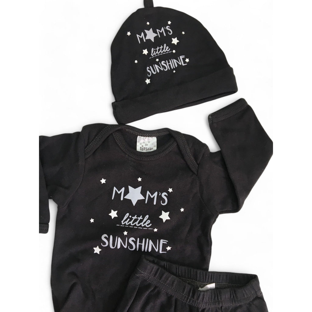 0-3M Grey "Mom's Little Sunshine" Bodysuit, Leggings & Beanie - Jet