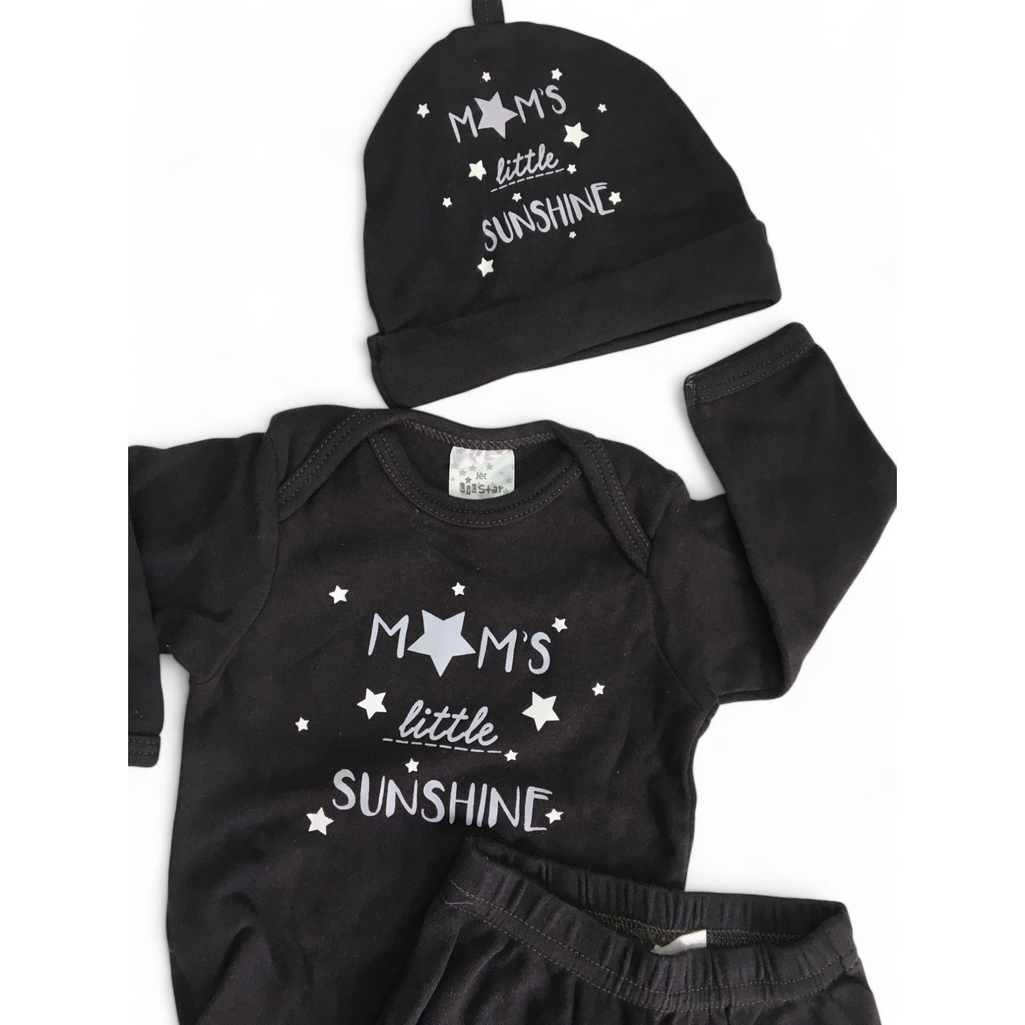 0-3M Grey "Mom's Little Sunshine" Bodysuit, Leggings & Beanie - Jet