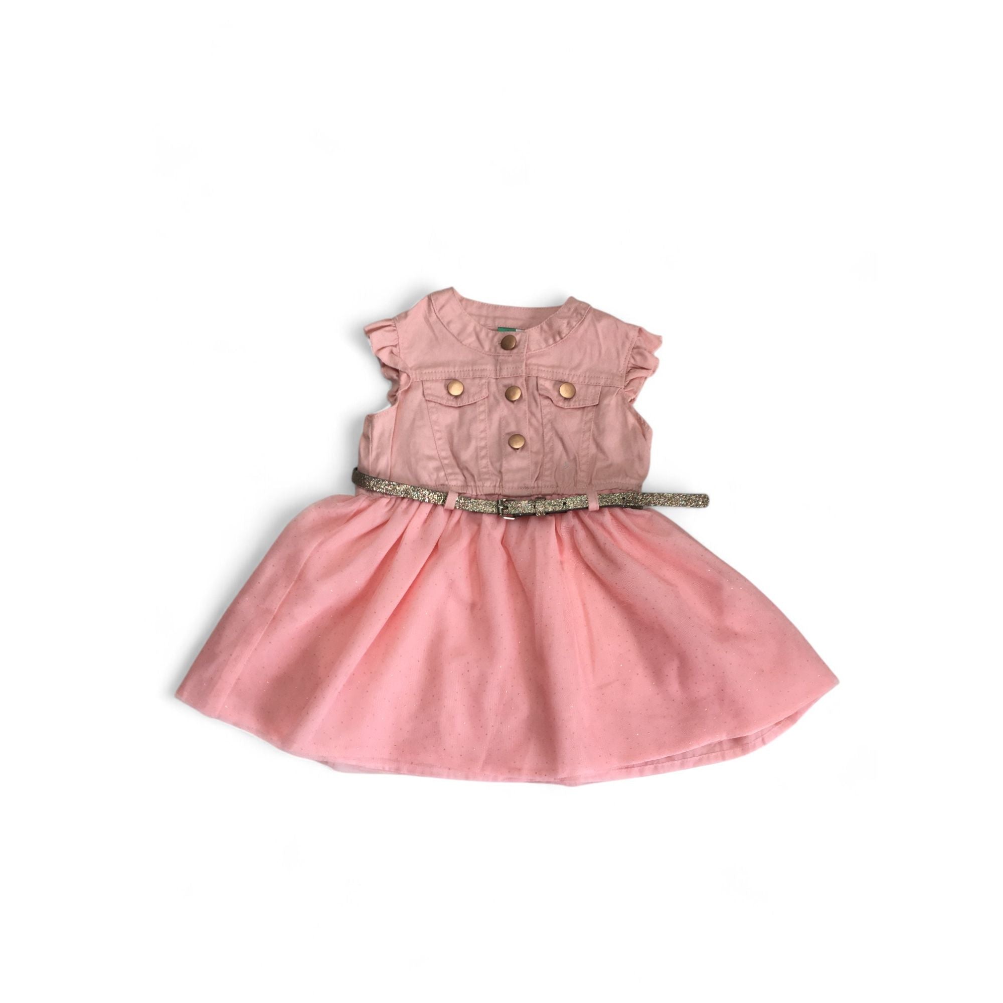 18-24M Pink Denim & Tulle Belted Dress - Ackermans