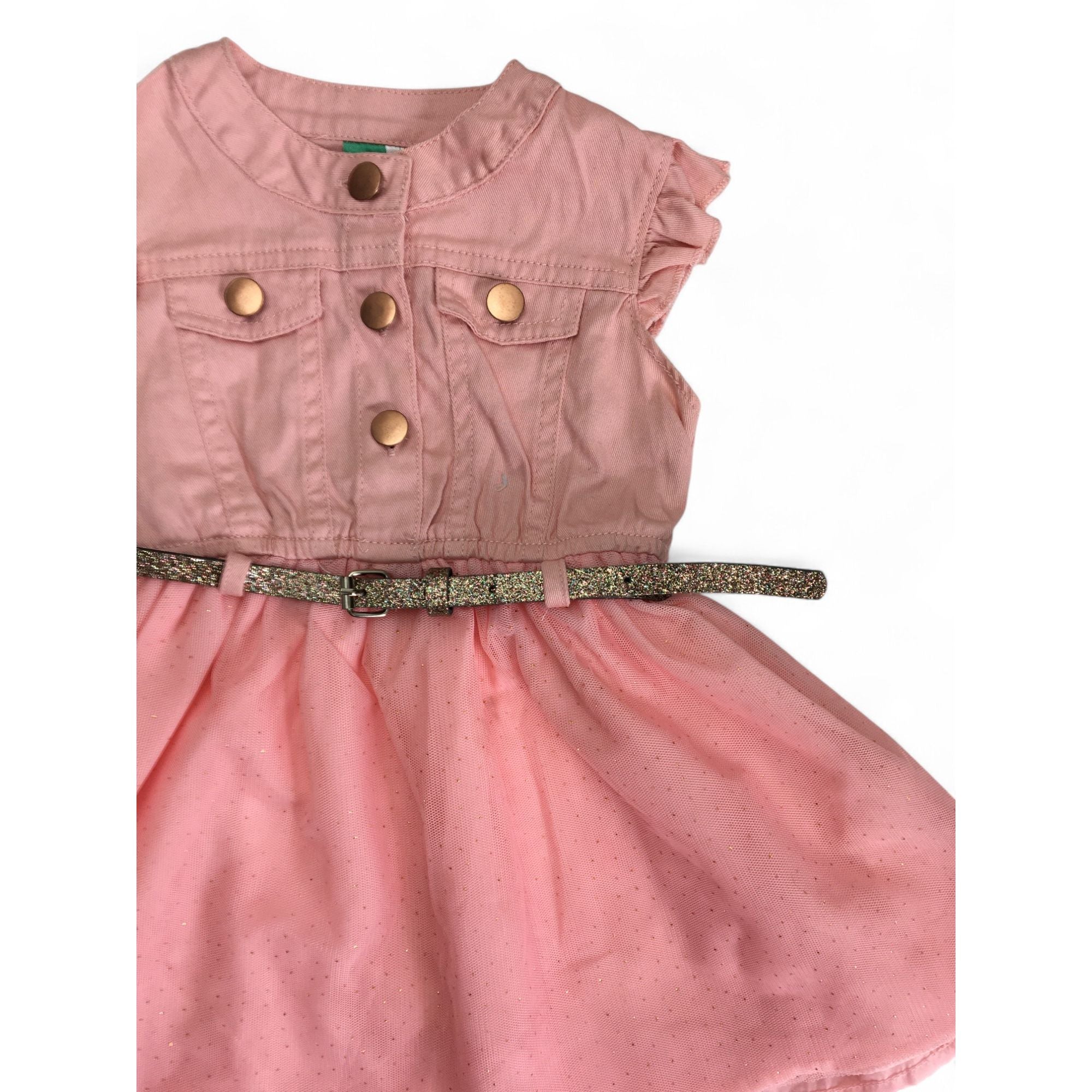 18-24M Pink Denim & Tulle Belted Dress - Ackermans
