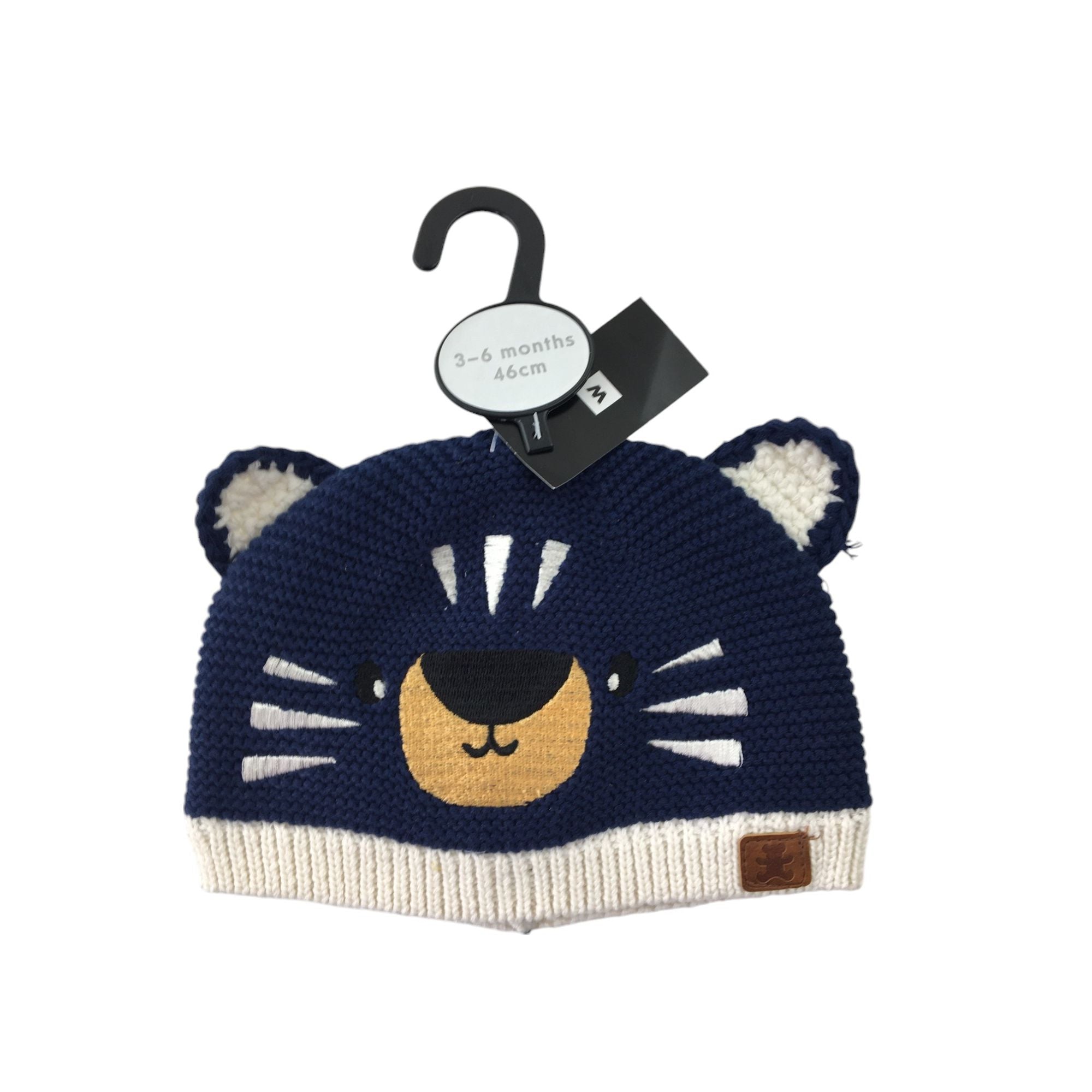 3-6M Blue & Beige Knit Bear Beanie - Woolworths