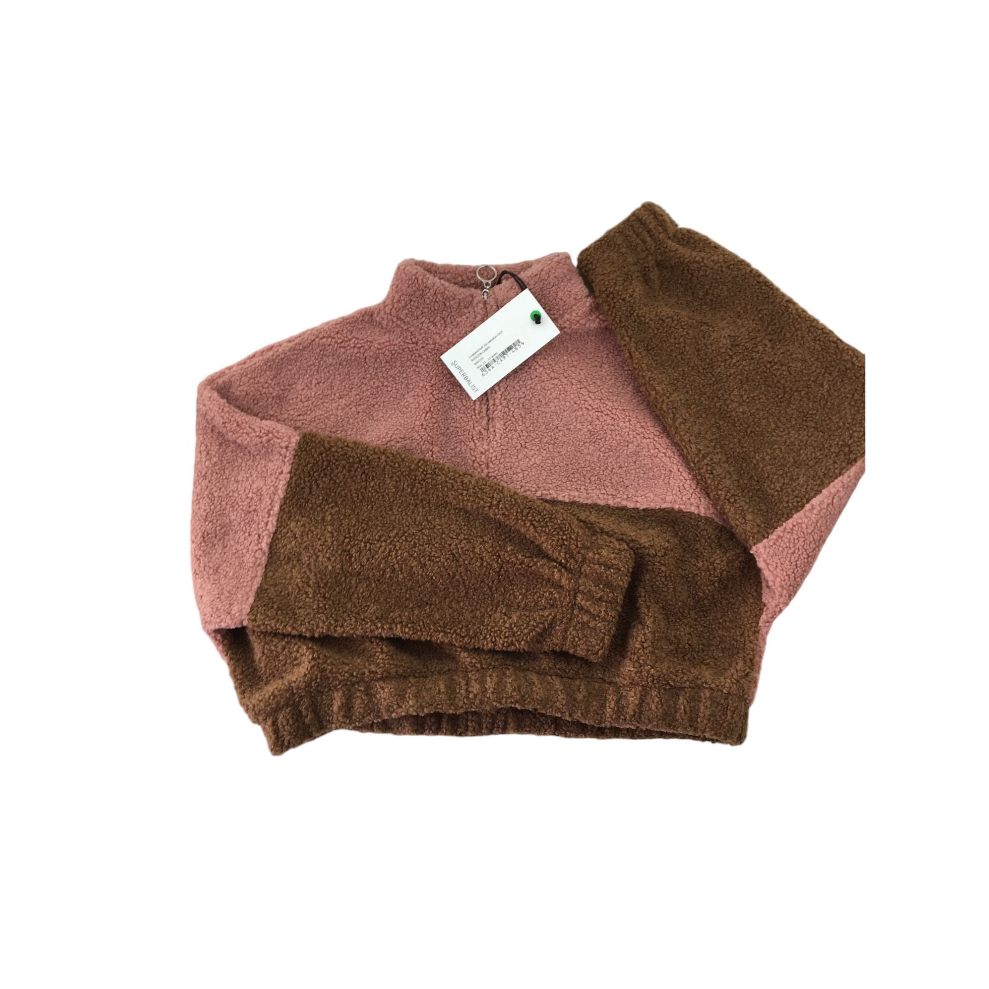 11-12Y Pink & Tan Teddy Half Zip Cropped Sweater - Superbalist