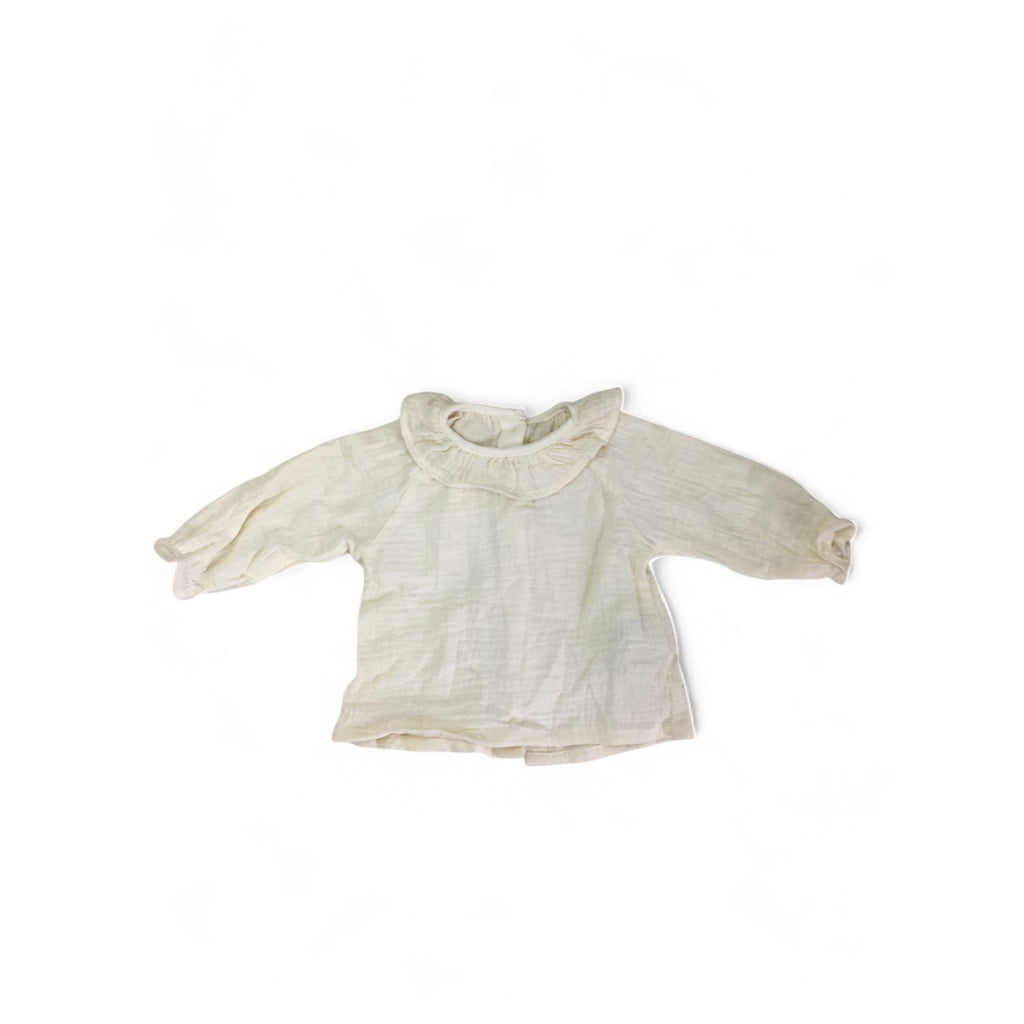 3-6M Cream Cotton Gauze Cuffed Sleeve Blouse - Zara