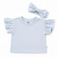 *NEW* 1-3M Blue Cotton Top with Lace Detail Sleeves & Headband - Woolworths